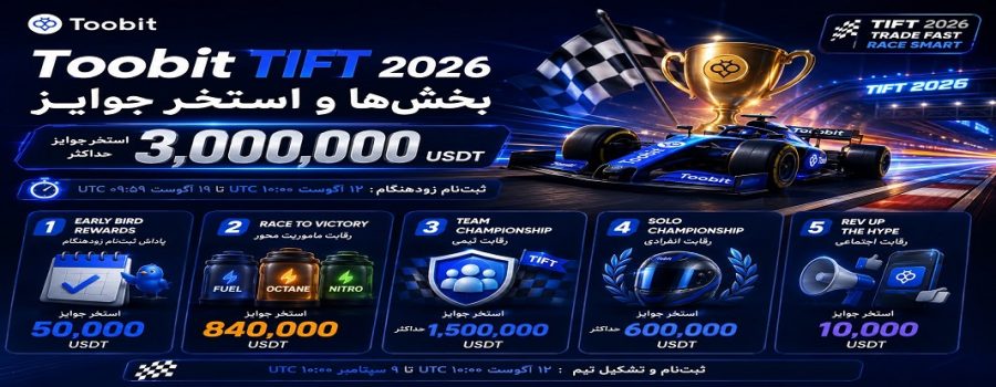 Toobit TIFT 2026: بخش ها و استخر جوایز ۳ میلیون دلاری