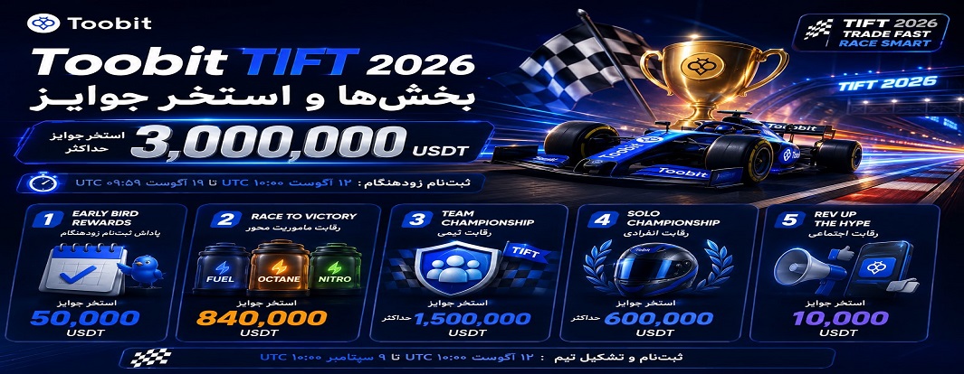 Toobit TIFT 2026: بخش ها و استخر جوایز ۳ میلیون دلاری